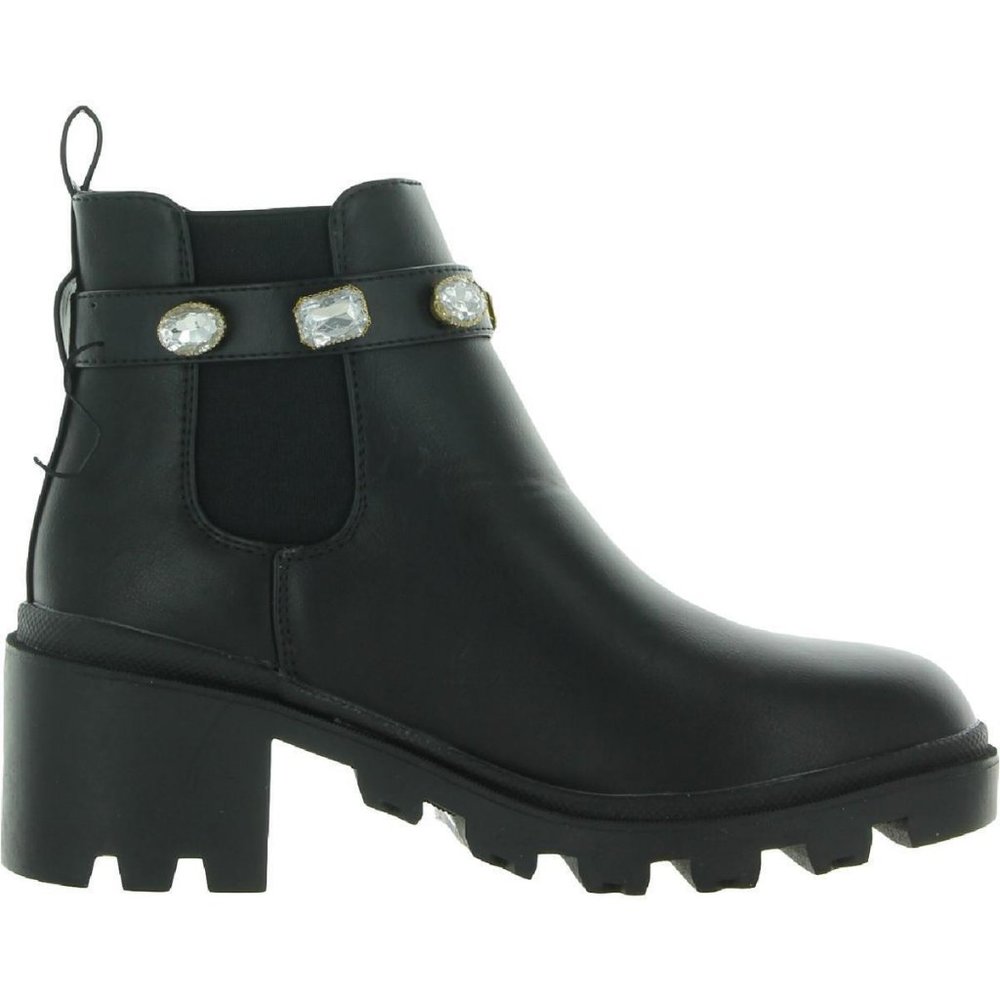 REDUCED NEW Nicole Miller Chelsey Womens Black Embellished Ankle Chelsea Boots 7